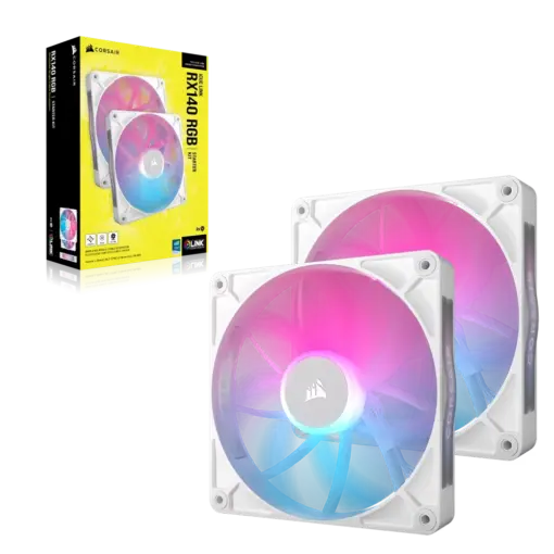 CORSAIR RX140 RGB iCUE LINK – זוג מאווררי 140 ממ PWM ובקר לבן