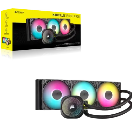 קירור נוזלי למעבד CORSAIR NAUTILUS 360 RS ARGB כולל שלישיית מאווררי RS120 – שחור