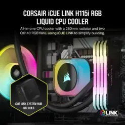 קירור נוזלי למעבד 280 ממ – CORSAIR iCUE LINK H115i RGB AIO CPU Cooler