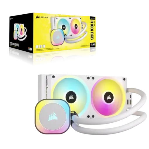 קירור נוזלי למעבד CORSAIR iCUE LINK H100i RGB מבית CORSAIR לבן – כולל בקר LINK ומאווררי QX120