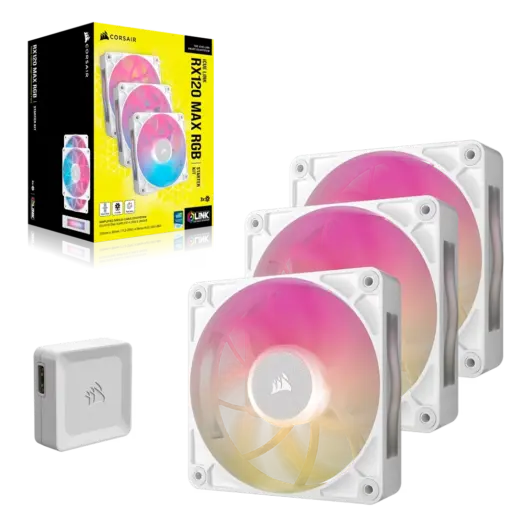 סט מאווררים iCUE LINK RX120 MAX RGB 120mm מבית CORSAIR לבן