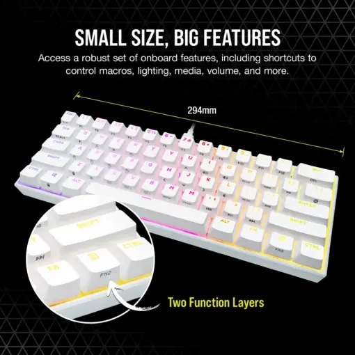 מקלדת מכנית לבנה CORSAIR K65 White RGB MINI 60%
