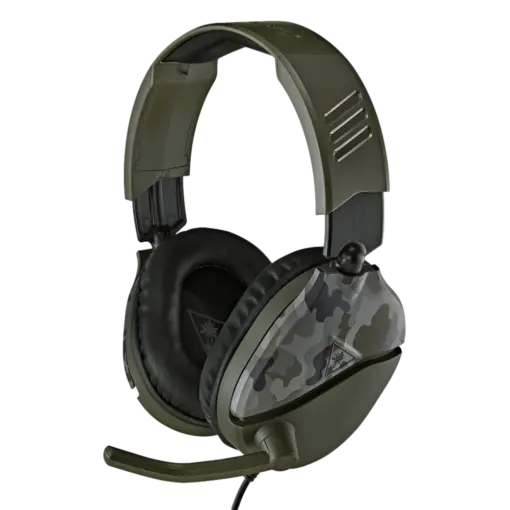 אוזניות גיימינג Turtle Beach Recon 70 – דרייברים 40 מ"מ – חיבור 3.5 מ"מ – מיקרופון מתקפל להשתקה – רב-פלטפורמתי – ירוק הסוואה