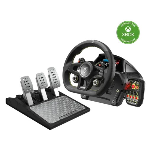 סט הגה ודוושות VelocityOne™ Race – תואם Xbox ו־PC – מבית Turtle Beach