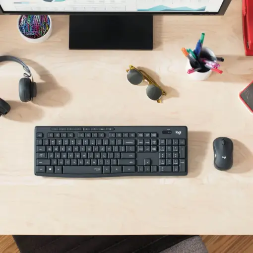 מקלדת ועכבר אלחוטיים Logitech MK295 Silent בצבע אפור בעברית ואנגלית