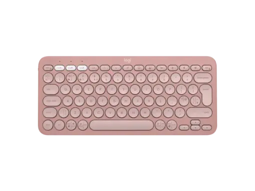 מקלדת Logitech Pebble Keys 2 K380S אלחוטית Bluetooth ורודה 3 ערוצים סוללה 36 חודשים באחריות יבואן רשמי