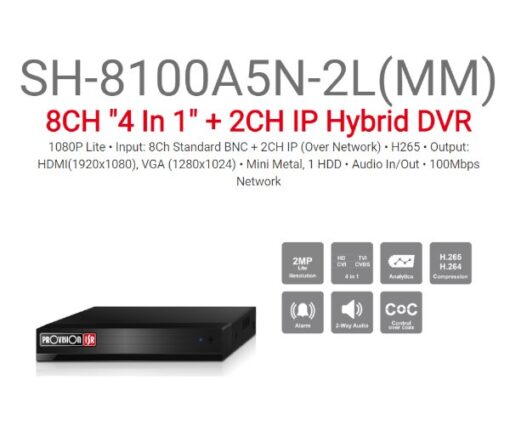 מכשיר הקלטה משולב PROVISION SH-8100A5N-2L MM 1TB 8AHD+2IP