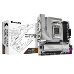 לוח אם Gigabyte B650M A ELITE AX ICE – מעבדי AMD AM5 – שבבים B650 – זיכרון DDR5 – Wi-Fi 6E – Micro ATX – לבן