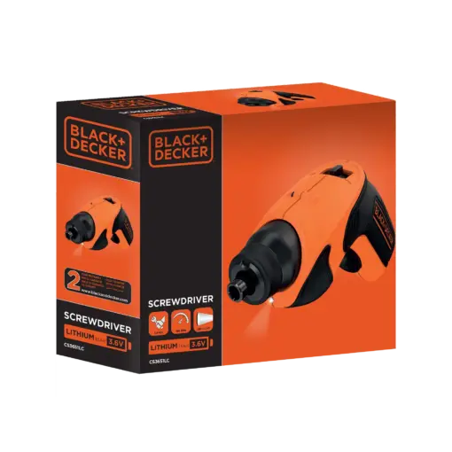 מברג נטען BLACK&DECKER 3.6V Li-ion קומפקטי 6Nm מהירות 190 סל"ד באחריות יבואן רשמי