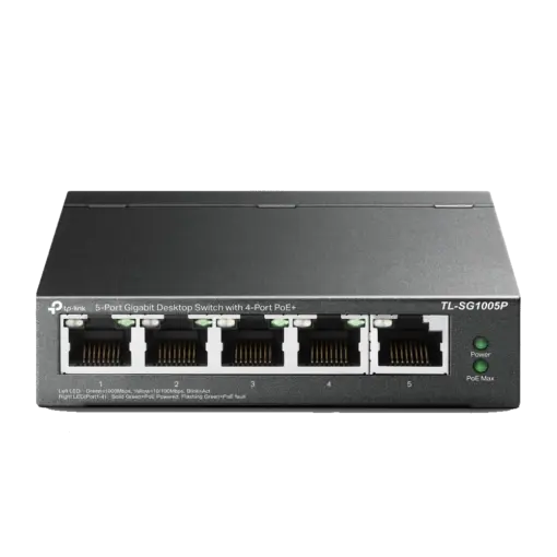מתג רשת TP-LINK 5 פורט עם 4 יציאות PoE 10/100/1000Mbps, 15.4W לפורט, באחריות יבואן רשמי 3 שנים
