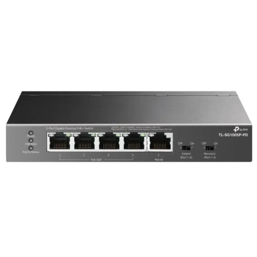 מתג רשת TP-LINK 5 פורט עם 4 יציאות PoE 10/100/1000Mbps, 15.4W לפורט, באחריות יבואן רשמי 3 שנים