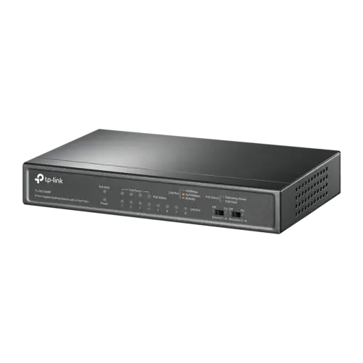 מתג שולחני TP-LINK 8 יציאות גיגה 4 POE 15.4W לכל יציאה באחריות יבואן רשמי 3 שנים