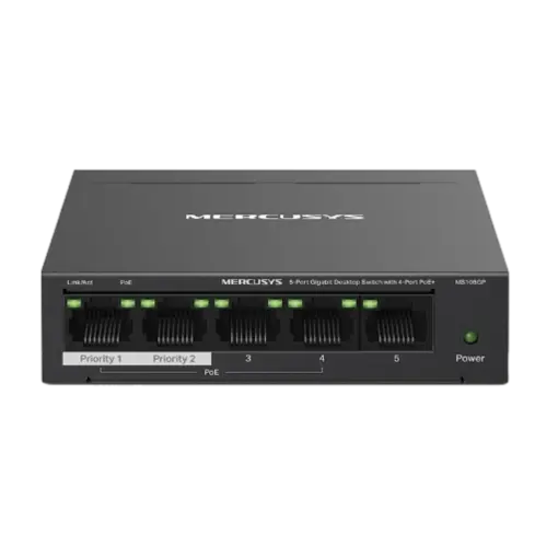 מתג רשת POE גיגה 5 יציאות MIR MS105GP 1+4 באחריות יבואן רשמי