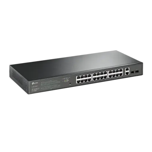 מתג רשת TP-Link 24 פורטים PoE+ Gigabit 26 יציאות 2 SFP 250W באחריות יבואן רשמי