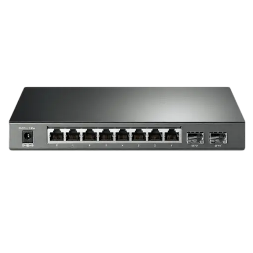מתג רשת TP-LINK 8 פורטים GIGA POE+ 58W 10/100/1000Mbps 2 יציאות SFP באחריות יבואן רשמי 3 שנים