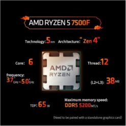 Alternative view of מעבד AMD ZEN 4 R5 7500F Tray No Fan No GPU Up To 5GHZ AM5