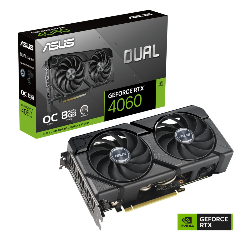 כרטיס מסך ASUS Dual GeForce RTX 4060 Ti OC EVO – זיכרון 8GB GDDR6 – ממשק PCI Express 4.0 – יציאות HDMI 2.1a ו-3x DisplayPort 1.4a