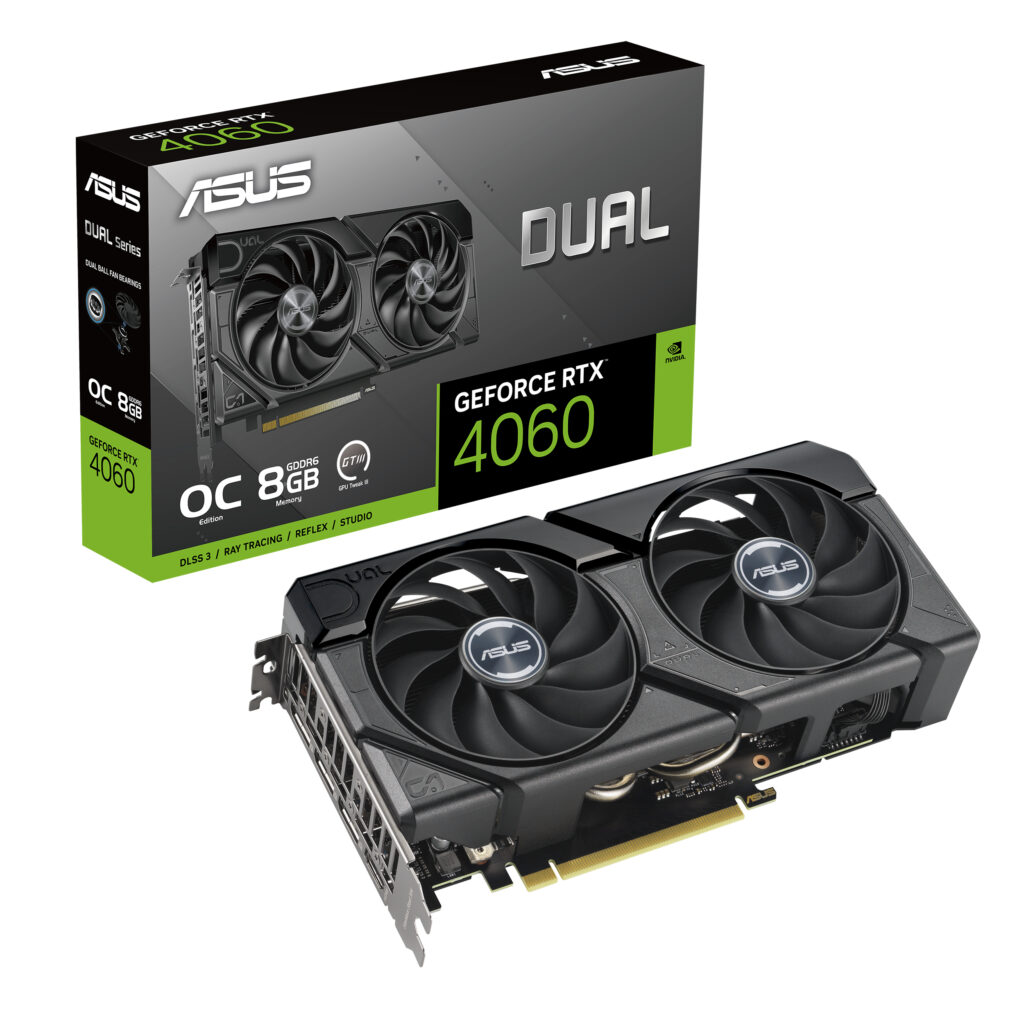 כרטיס מסך ASUS Dual GeForce RTX 4060 OC EVO – זיכרון 8GB GDDR6 – ממשק PCI Express 4.0 – יציאות HDMI 2.1a ו-3x DisplayPort 1.4a