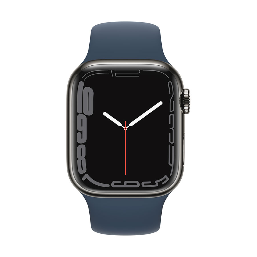 Apple Watch Series 7 GPS + Cellular, 41mm Stainless Steel Case with Sport Band - Regular - Graphite Stainless Steel Case with Abyss Blue Sport Band - Regular – תמונה 5