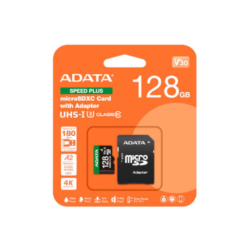 כרטיס זיכרון ADATA 128GB microSDXC UHS-I U3 Class 10 עם מתאם SD באחריות יבואן רשמי