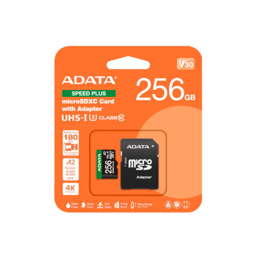 כרטיס זיכרון ADATA SPEED PLUS 256GB microSDXC UHS-I U3 Class 10 עם מתאם SD באחריות יבואן רשמי