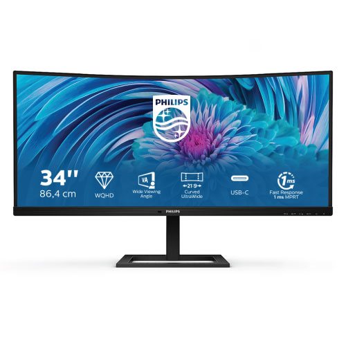 מסך מחשב Philips 346E2C רחב 34'' WQHD VA עם חיבור USB-C וטעינת נייד