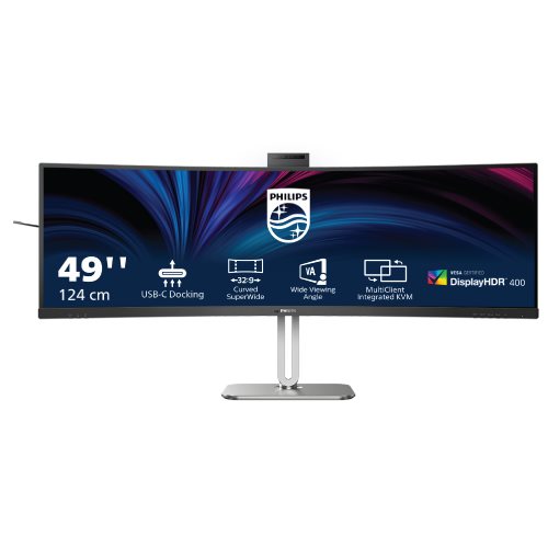 מסך מחשב Philips 49B2U5900CH קעור 49'' Dual QHD VA עם תחנת עגינה USB-C ומצלמה