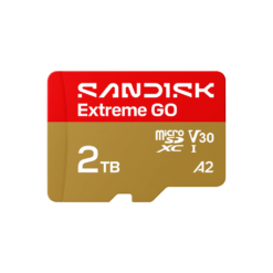 כרטיס זיכרון SanDisk Extreme GO microSDXC 2TB – מהירות קריאה עד 240MB/s – כתיבה עד 150MB/s – דירוג U3/V30/A2