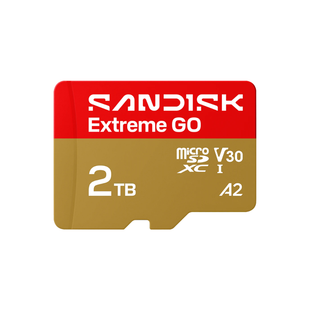 כרטיס זיכרון SanDisk Extreme GO microSDXC 2TB – מהירות קריאה עד 240MB/s – כתיבה עד 150MB/s – דירוג U3/V30/A2