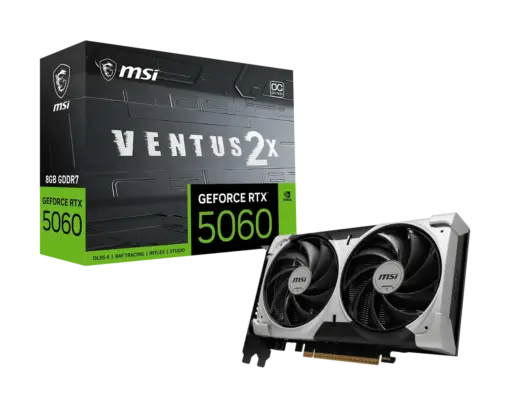 כרטיס מסך MSI GeForce RTX 5060 VENTUS 2X OC 8GB – זכרון 8GB GDDR7 – ממשק PCIe 5.0 – 3840 ליבות CUDA