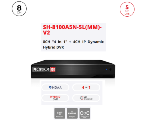 מכשיר הקלטה DVR SH-8100A5N-5L V2 8CH+4CH IP AUDIO IN OUT 2TB
