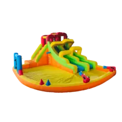 מתקן מתנפח לגינה MIRAJUMP – דגם MJ70 עולם המגלשות – מגלשה ואזור קפיצה – מפוח 550W