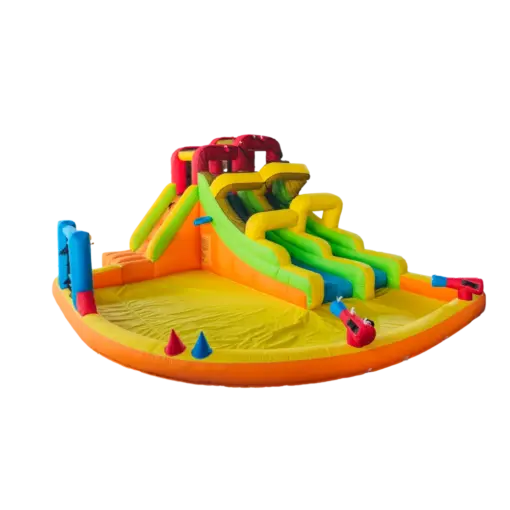 מתקן מתנפח לגינה MIRAJUMP – דגם MJ70 עולם המגלשות – מגלשה ואזור קפיצה – מפוח 550W