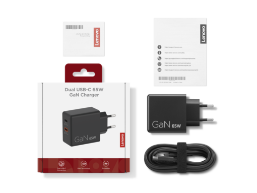 מטען קיר Lenovo Dual USB-C 65W GaN G0A6065WEU – צבע לבן