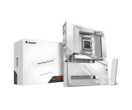 לוח לבן עם מחברי חשמל מאחור Gigabyte B850 A STEALTH AM5 DDR5 WIFI